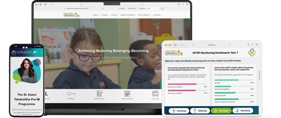 Various HCDSB websites within 3 devices - iPhone, laptop, iPad